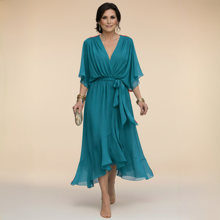 Abito in Chiffon | Scollo a V Elegante, Comfort Impalpabile