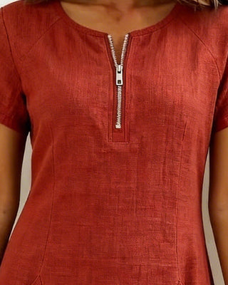Abito in Cotone con Tasca a Zip