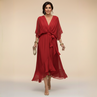 Abito in Chiffon | Scollo a V Elegante, Comfort Impalpabile