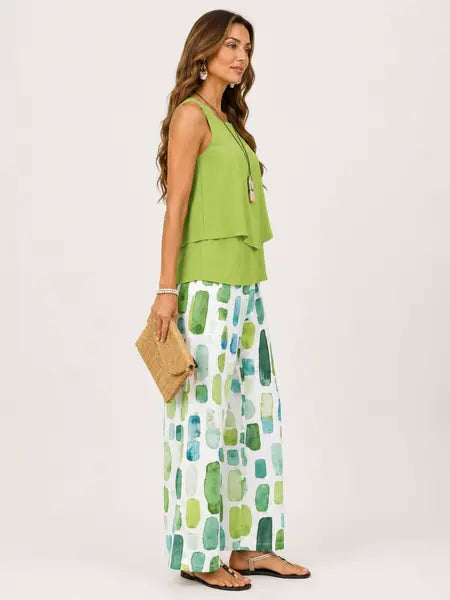 Lizzy | Completo Verde con Stampa Acquerello
