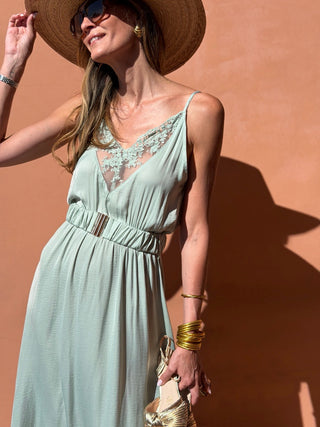 Suzanne | Abito Reversibile Ricamato, Verde Acqua