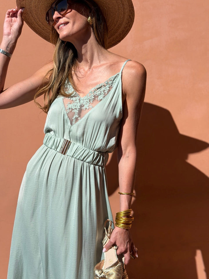 Suzanne | Abito Reversibile Ricamato, Verde Acqua