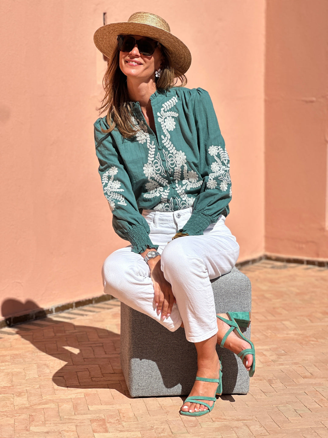 Loïca | Blusa in Cotone Verde Pino